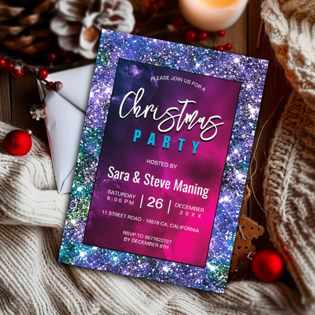 Convite Azul-esverdeado azul brilhante Natal (Criador carregado)