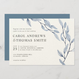 Convite Azul etéreo | Casamento Chic Botanic Leaves
