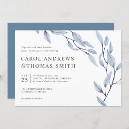 Convite Azul etéreo | Casamento Chic Botanic Leaves