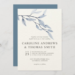 Convite Azul etéreo | Casamento Chic Botanic Leaves