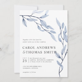 Convite Azul etéreo | Casamento com Folhas Botânicas Verti