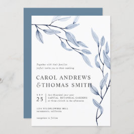 Convite Azul etéreo | Casamento com Folhas Botânicas Verti
