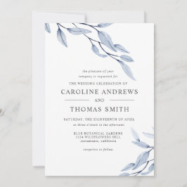 Convite Azul etéreo | Casamento de Folhas Botânicas Elegan