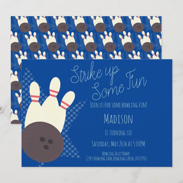 Convite Azul Festa de aniversário Boliche da Beco  (Frente/Verso)