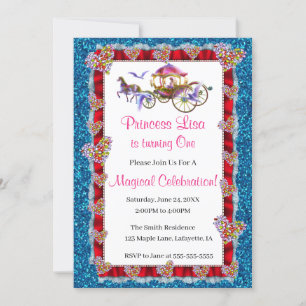 Convite Azul-fita-azul-brilhante Princesa Real Aniversário