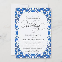 Convite Azul Florais Flores Casamento Simples
