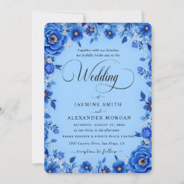 Convite Azul Florais Flores Casamento Simples