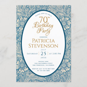 Convite Azul Floral Aniversário de 70 anos Marigold Willia