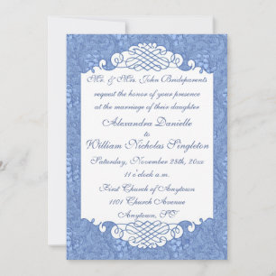 Convite azul floral do damasco & do casamento dos