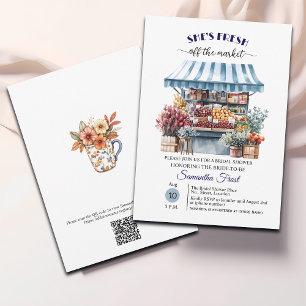 Convite Azul Floral do Mercado Chá de panela do Código QR