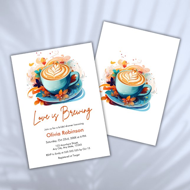 Convite Azul Floral é o Chá de panela de café (Blue Floral Love is Brewing Coffee Bridal Shower Invitation   )