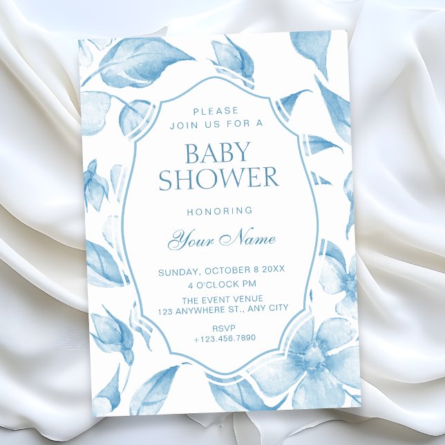 Convite Azul floral elegante (Criador carregado)