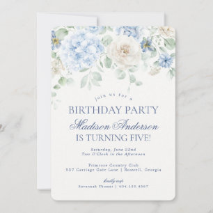 Convite Azul Floral Hipoteca Festa de aniversário Botânica