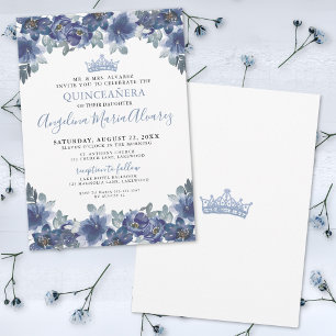 Convite Azul Floral Quinceanera