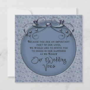 Convite Azul Floral - Renovando Vows de Casamento - Convit