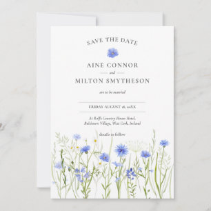Convite Azul floral salve a data, casamento de flor silves