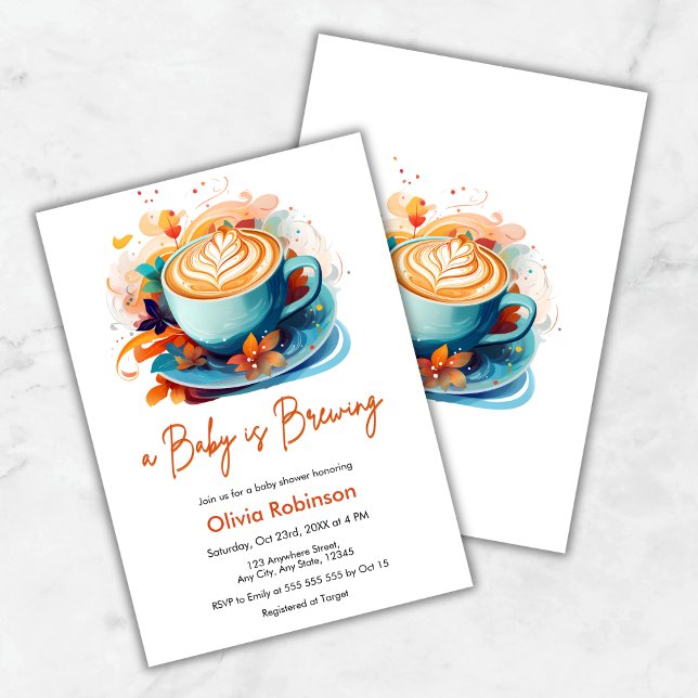 Convite Azul Floral Um Bebê está criando Chá de fraldas de (Blue Floral Love is Brewing Coffee Baby Shower Invitation )