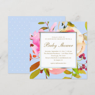 Convite Azul Floral Watercolor com Chá de fraldas de Ponto