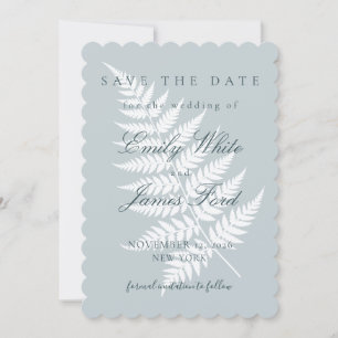 Convite Azul Gélido 5x7 Save the Date de Samambaia com Bor