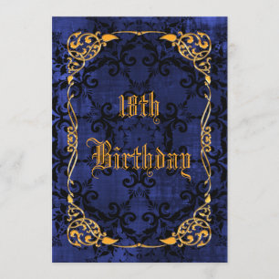Convite Azul gótico e Dourado enquadrado no 18º anivers