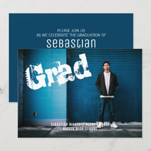 Convite Azul Grafite personalizado de foto do Formando