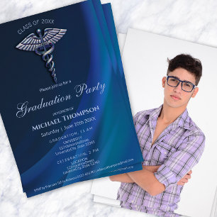 Convite Azul holográfico escuro de formatura médica Foto