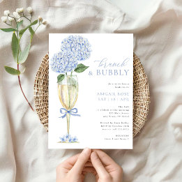 Convite Azul Hydrangea Brunch e Vidro de Champanhe de Borr