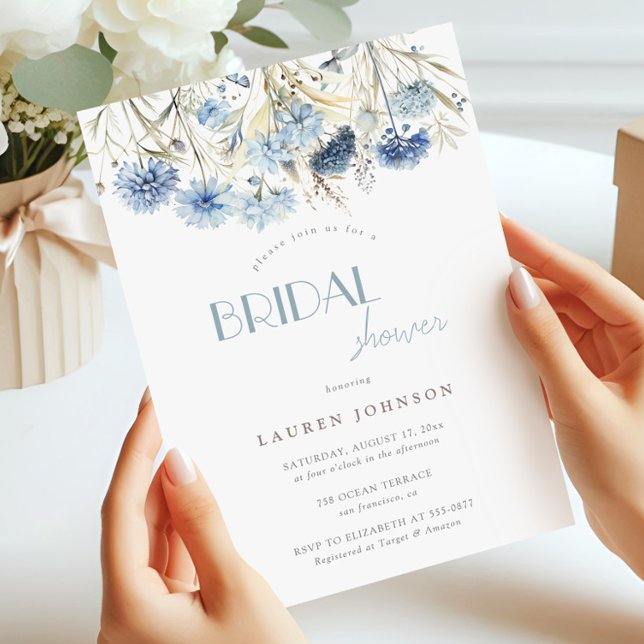 Convite Azul Hydrangea Cornflower Chá de panela (Criador carregado)