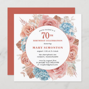 Convite Azul Hydrangea Rosa Rosa Rosa Rosa Floral 70 Anive