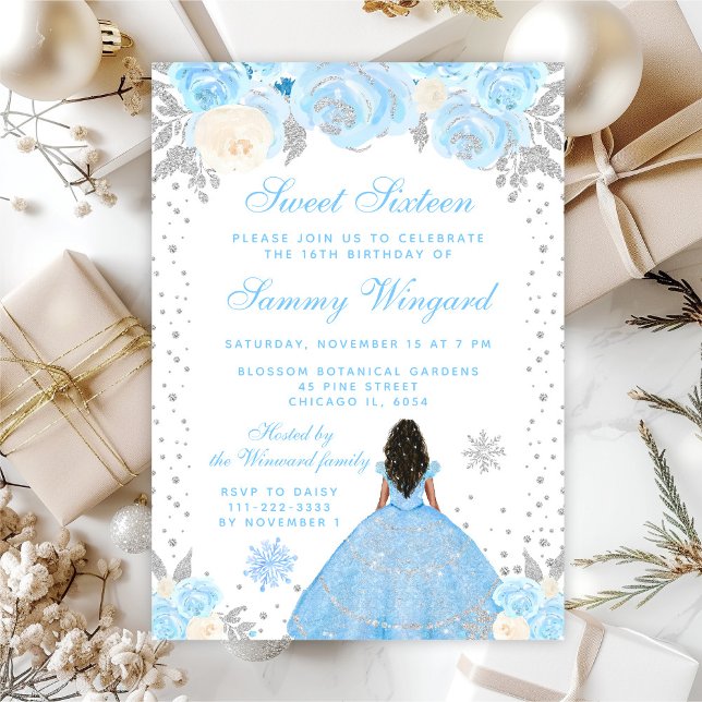 Convite Azul Inverno Princesa de Pele Morena Doce Dezessei (Criador carregado)