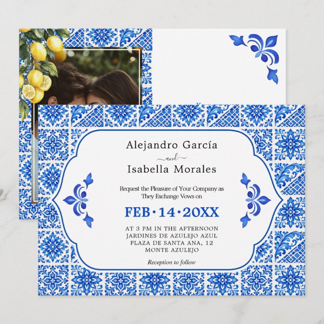 Convite 💙🍋 Azul & Limone Romance Edição de foto (Frente/Verso)
