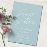 Convite Azul macio | Simples Festa de aniversário Moderna<br><div class="desc">16 convites de festas de aniversários bonitos e simples com texto "16 doces" em letra de script manuscrita. Cor azul clara.</div>