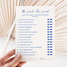 Convite Azul manuscrito Ele disse que ela disse "Cartão"