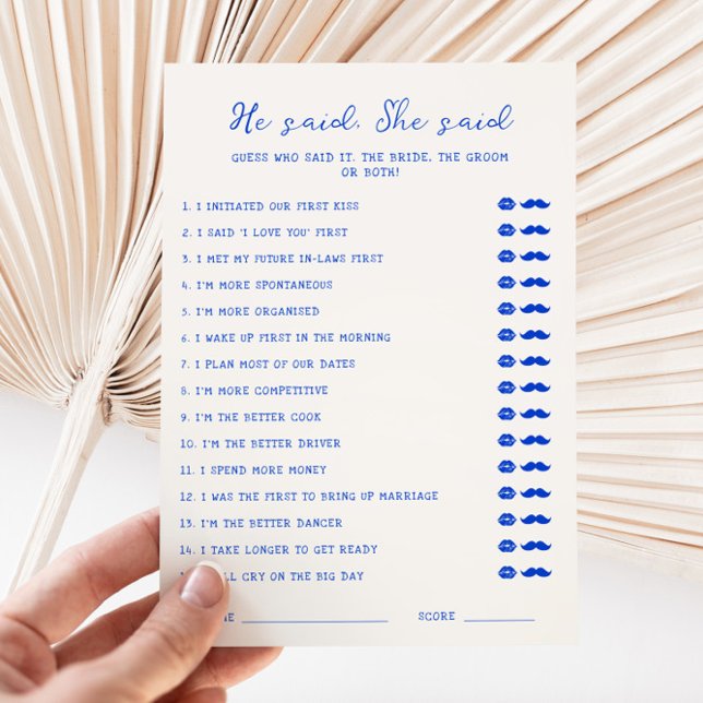 Convite Azul manuscrito Ele disse que ela disse "Cartão" (Criador carregado)