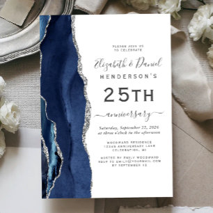 Convite Azul Marinho Ágata Prata 25º Aniversário