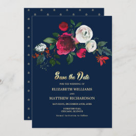 Convite Azul Marinho | Casamento de Burgundy Bloom Salvar