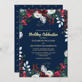 Convite Azul Marinho | Casamento de Burgundy Red Bloom