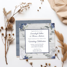 Azul Marinho Cinza Prata Padrão Floral Casamento