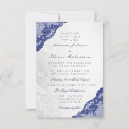 Convite Azul Marinho Cinza Prata Renda Casamento Delicado