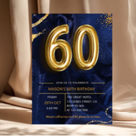 Convite Azul Marinho Dourado Brilhante 60º Aniversário