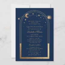 Azul Marinho Dourado Quinceañera Celestial