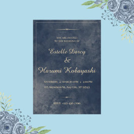 Convite Azul Marinho e Dourado Elegante, Fundo em Aquarela