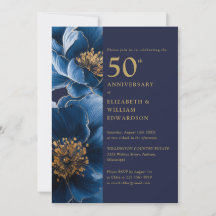 Azul Marinho E Floral Dourado 50º Aniversário