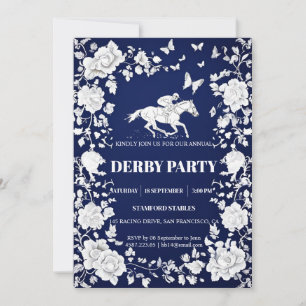 Convite Azul Marinho e Toile Floral Branco Kentucky Derby 