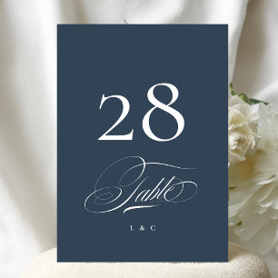 Convite Azul Marinho Elegante Casamento 5 x 7 Número da Me