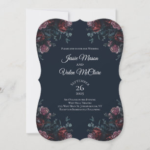 Convite Azul Marinho Escuro Floral Elegante Casamento Marr