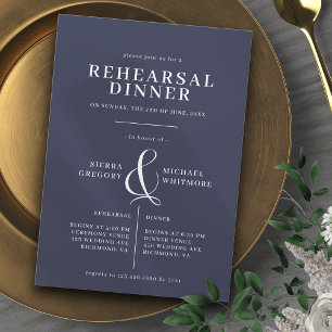 Convite Azul Marinho Escuro   Jantar de Rehearsal Clássico