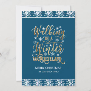 Convite Azul Marinho Flocos de Neve Dourado Feliz Natal