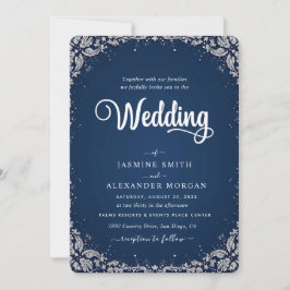 Convite Azul Marinho Florais Flores Casamento Simples