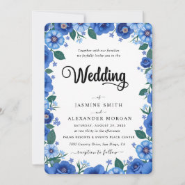 Convite Azul Marinho Florais Flores Casamento Simples